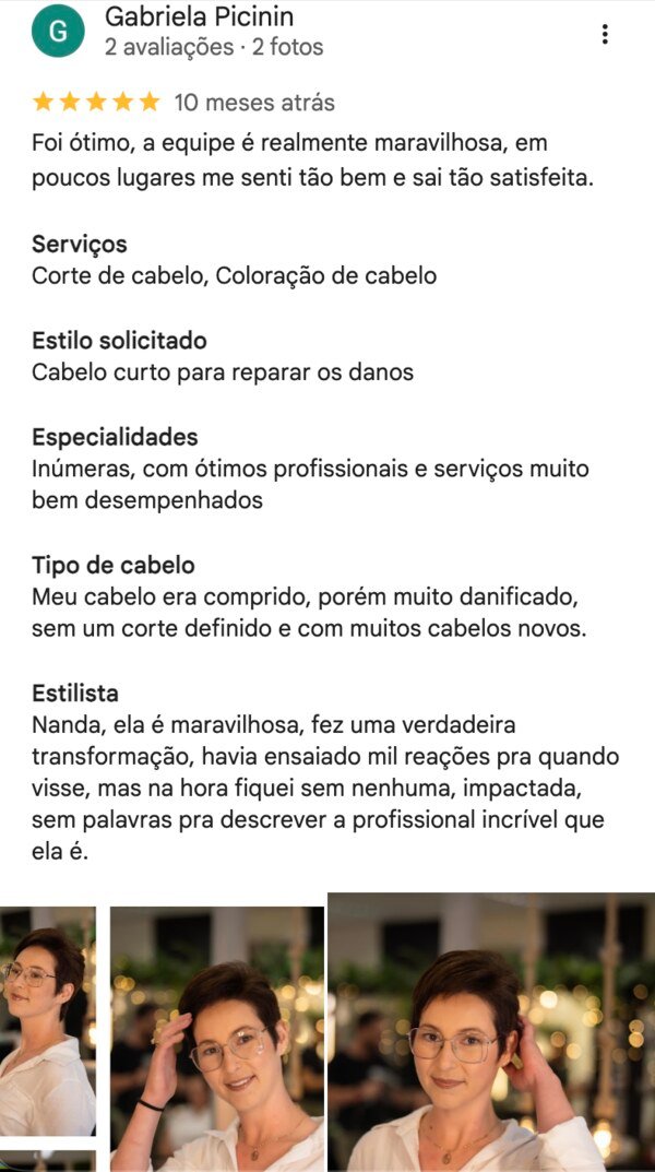 Avaliação 5 estrelas no Google — Nanda & Cia