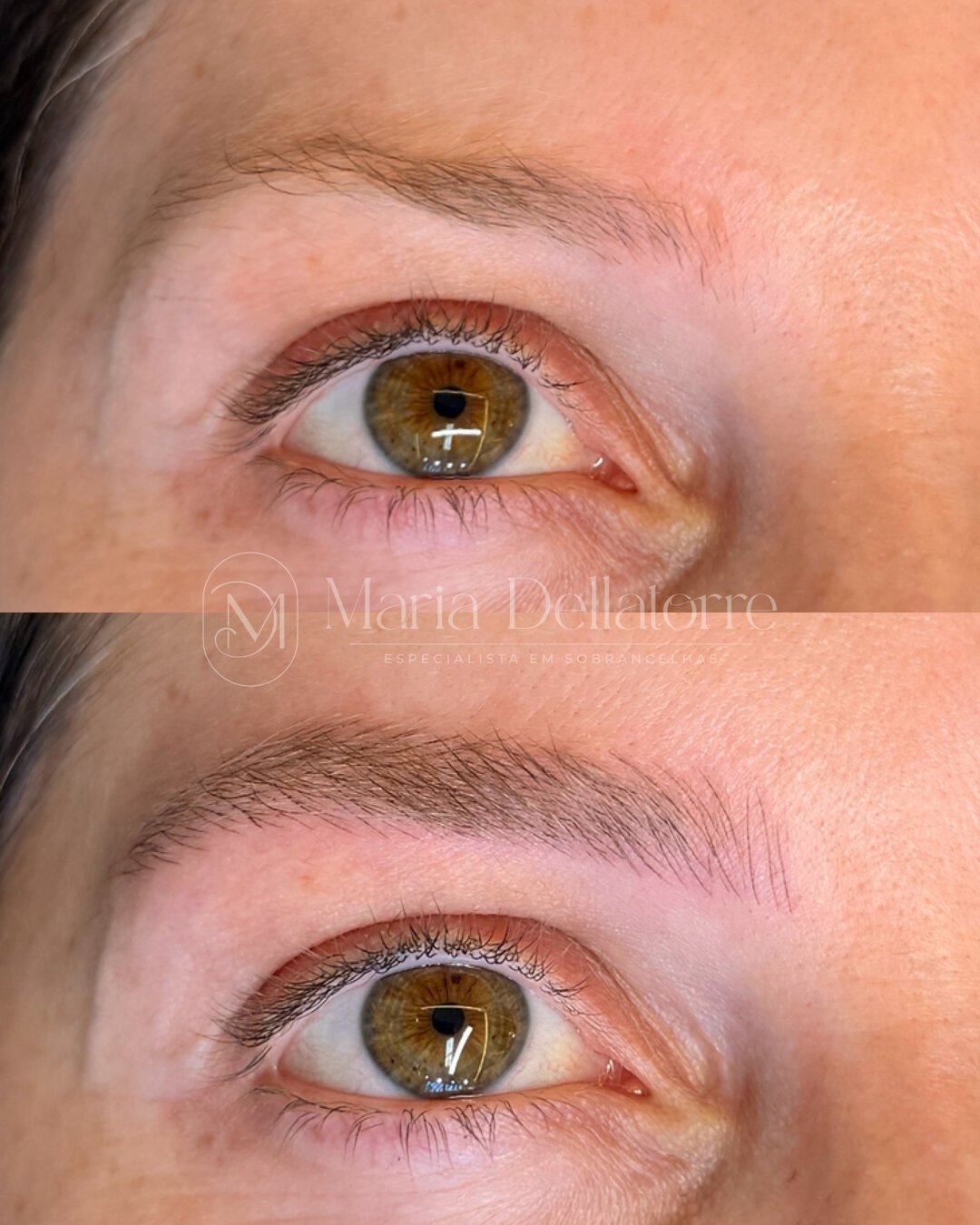 Sobrancelhas antes e depois — design por Maria Dellatorre em Chapecó
