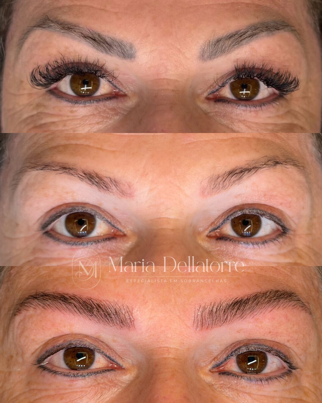 Sobrancelhas e cílios antes e depois — estética facial em Chapecó
