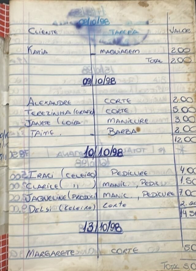 Agenda de 1998 aberta, escrita à mão