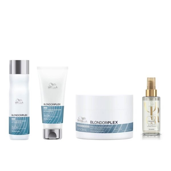 Kit BlondorPlex Wella Shampoo 250ml Cond Máscara 150ml + Óleo Oil Reflections Light 100ml