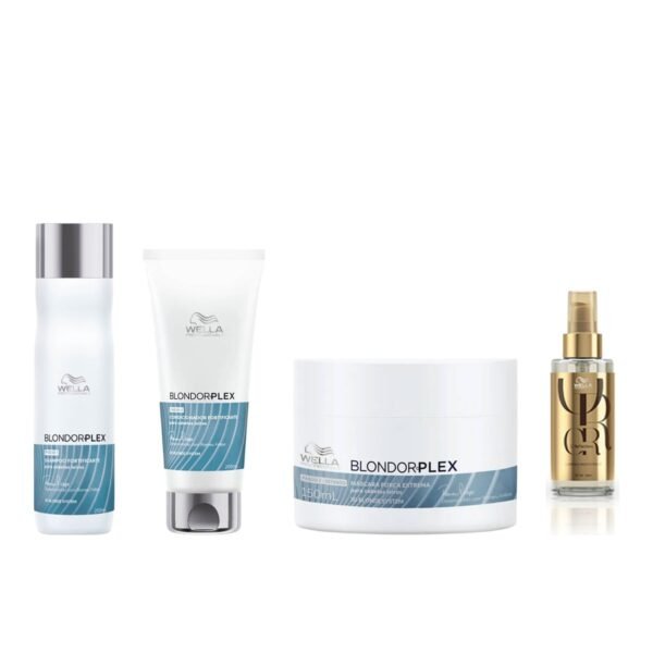 Kit BlondorPlex Wella Shampoo 250ml Cond Máscara 150ml + Óleo Oil Reflections 100ml