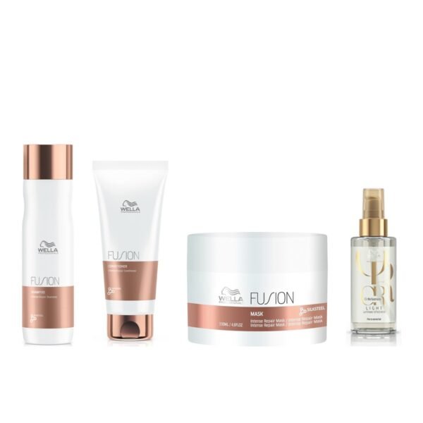 Kit Fusion Wella Shampoo 250ml Cond Máscara 150ml + Óleo Oil Reflections Light 100ml