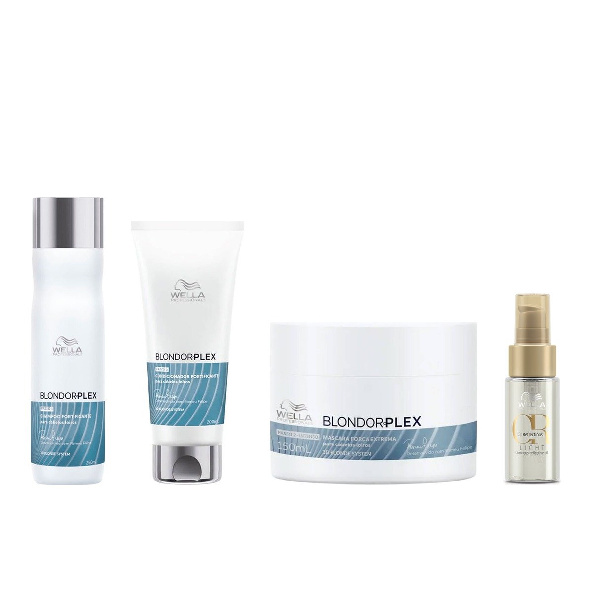 Kit BlondorPlex Wella Shampoo 250ml Cond Máscara 150ml + Óleo Oil Reflections Light 30ml