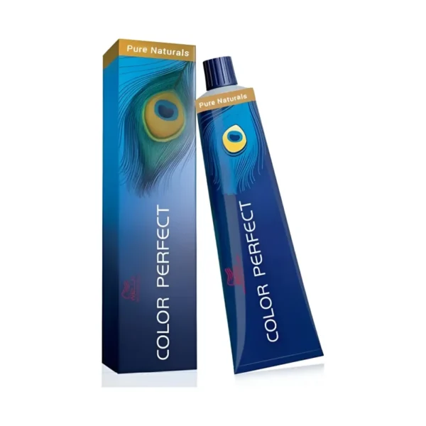 Caixa e bisnaga da coloracao Wella Color Perfect Pure Naturals em fundo branco